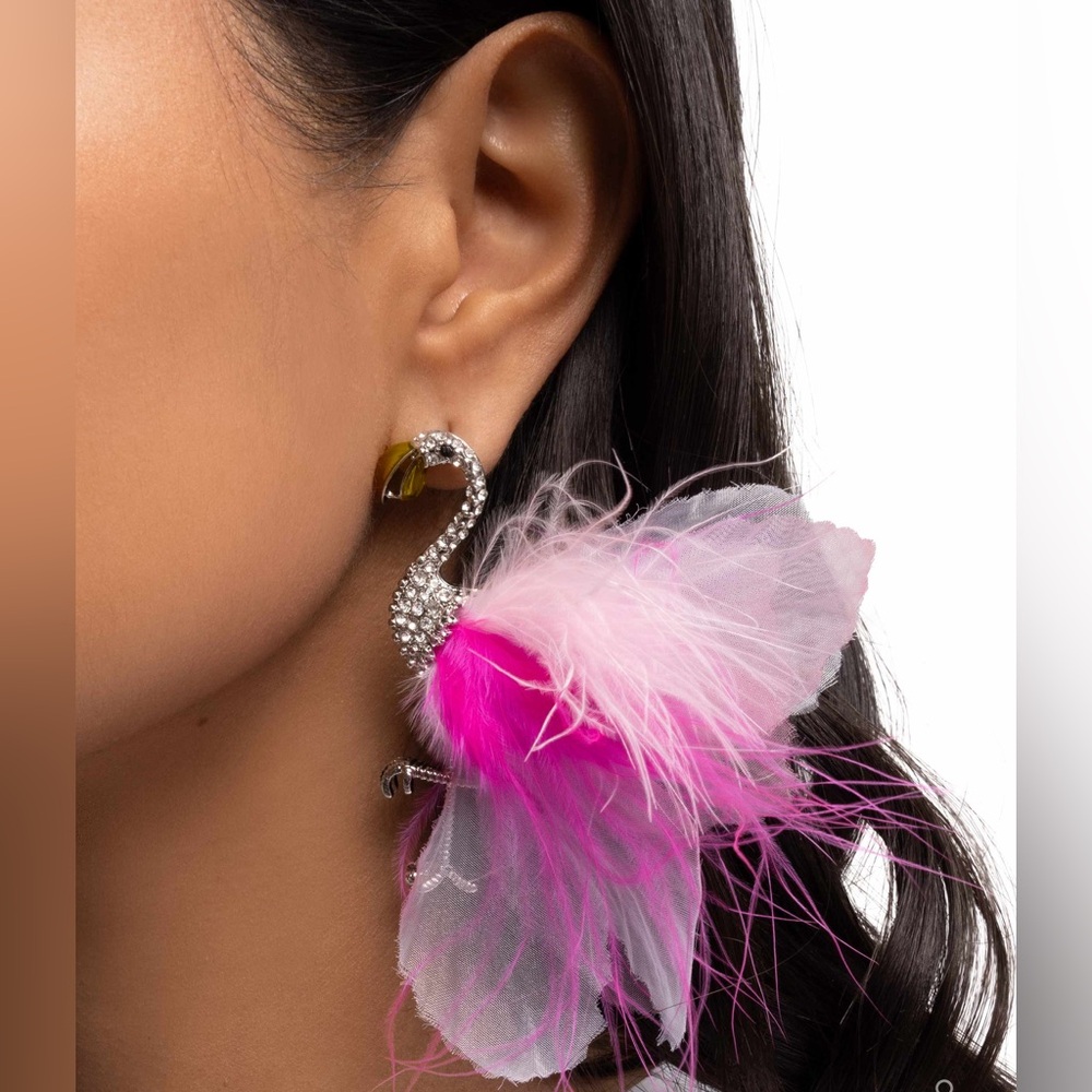 Pink Feather Flamingo Earrings - Picture 2 of 2